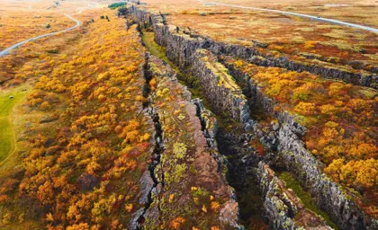 Thingvellir Tectonic Plates Aerial View Fall Colors Large