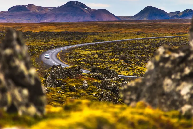 Reykjanes Drive From Kef Airport To Reykjavik Surrounded By Moss Covered Lava Field Large