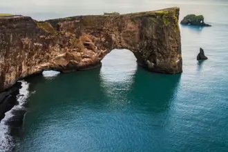 Dyrholey Arch Aerial View Iceland.