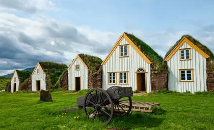 Glaumbaer Icelandic Turf Houses With Vintage Wagon Medium