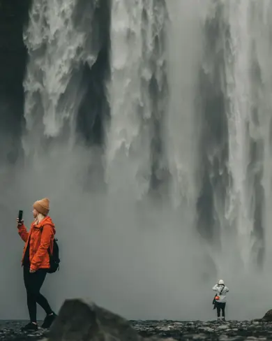 Skogafoss Waterfall Woman Taking Photos Large