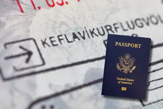 United Stated of America passport on a US Visa for Iceland.