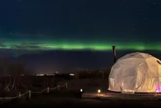 Reykjavik Domes Under Northern Lights Iceland Large