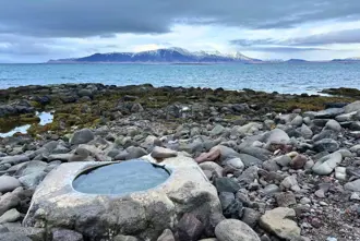 Kvika Footbath Hot Spring With Mountain Winter Medium