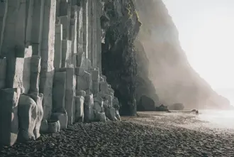 Basalt Columns Black Sand Reynisfjara Iceland.