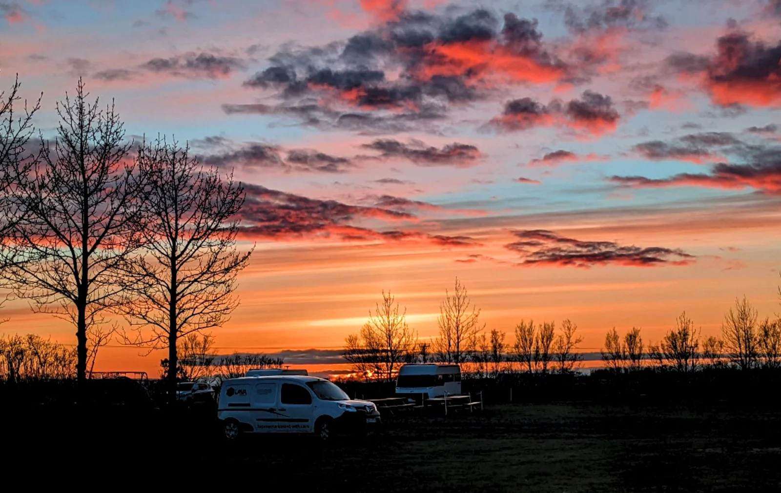 Hvolsvollur Camping Near Seljalandsfoss Waterfall Colorful Pink Sunset.