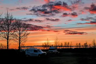 Hvolsvollur Camping Near Seljalandsfoss Waterfall Colorful Pink Sunset.