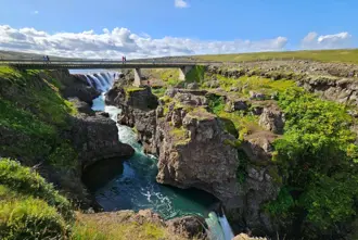 Kolugljufur Bridge Over Canyon And Waterfalls Iceland Medium