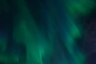 Coronal form of green aurora in Iceland.