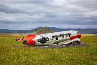 DC 3 Airplane Wreck Eyvindarholt Close To Gljufrabui Waterfall In Iceland.