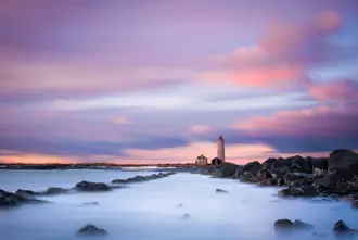 Grotta Lighthouse Pink Sunset In Iceland Large