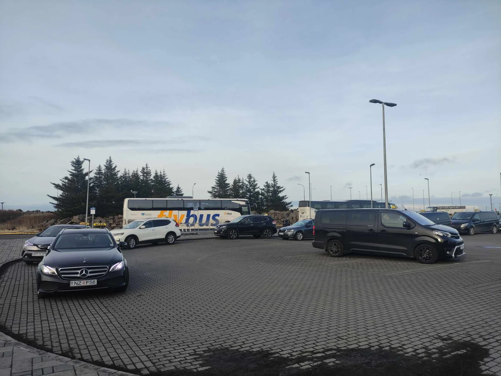 Taxi area outside Keflavík International Airport in Iceland.