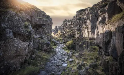 The rocky rift valley in Thingvellir National Park, a UNESCO World Heritage site in Iceland.