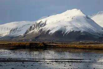 View Of Vatnajokull In Winter From Hofn Iceland.