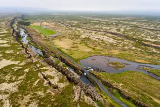 Thingvellir Aerial View Of River And Tectonic Plates Large