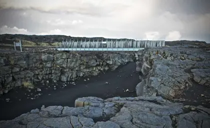 Bridge Between Two Continents in Iceland, crossing the Eurasian and North American tectonic plates.