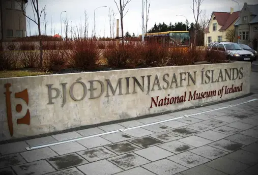 The National Museum of Iceland sign outside.