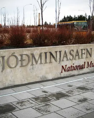 The National Museum of Iceland sign outside.